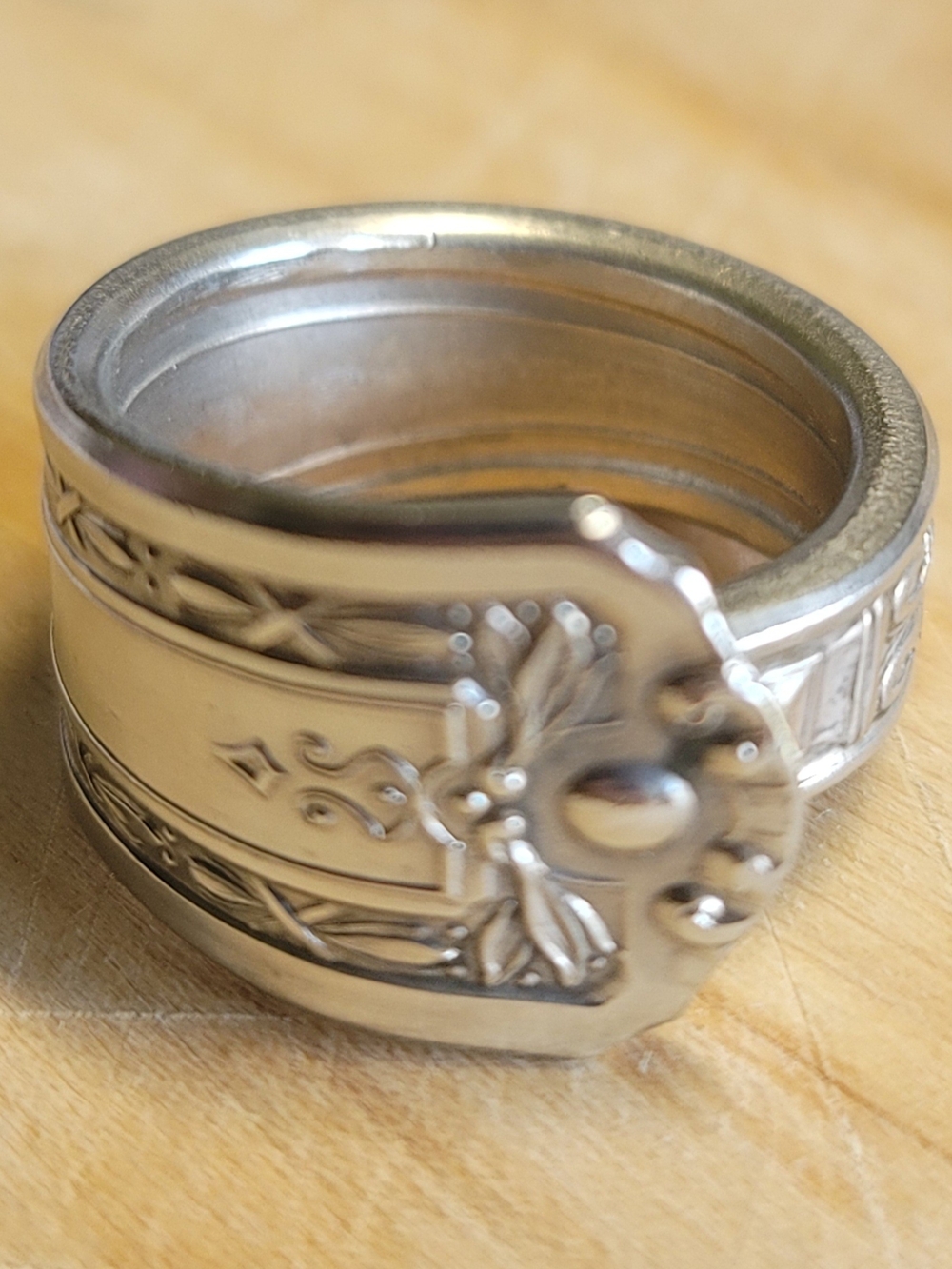 Polished Silver-Tone Floral Spoon Wrap Ring - Women's Decorative Band